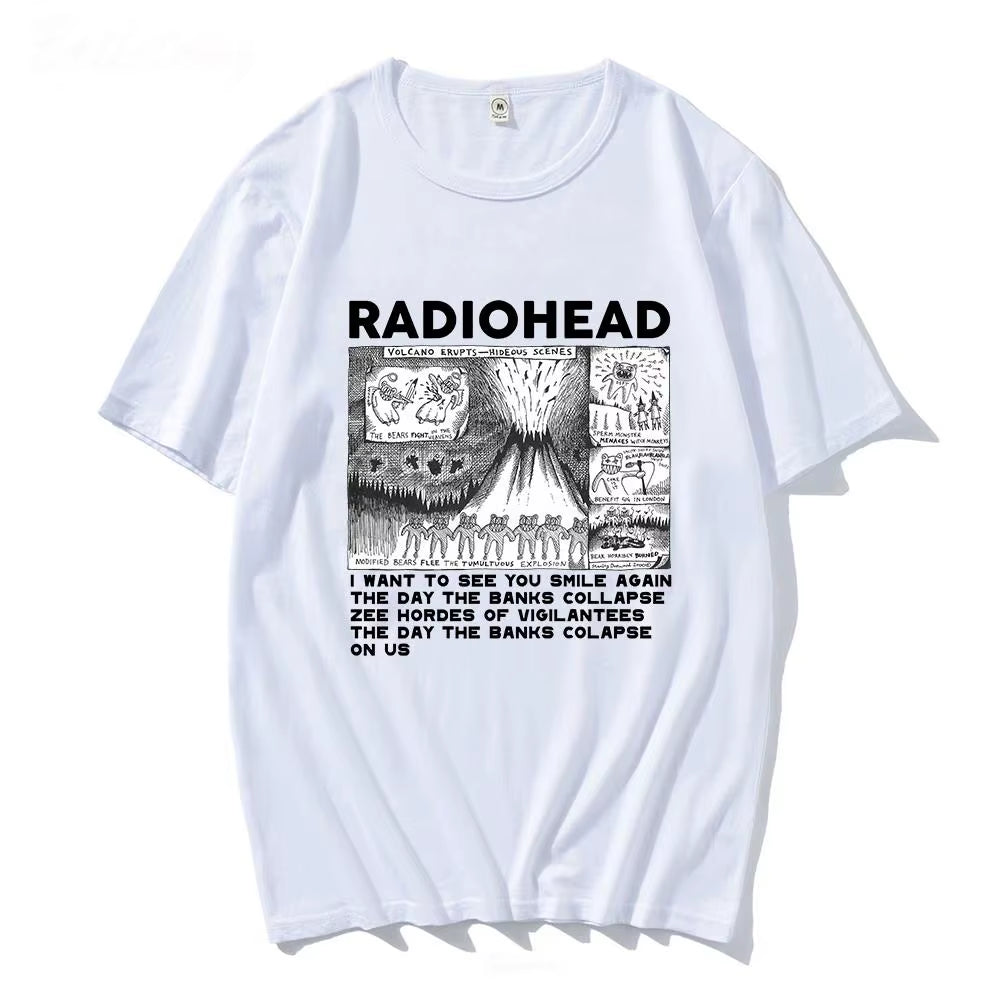 Radiohead Graphic Print T Shirt Hip Hop Rock Band T Shirt Fashion Casual Crew Neck Short Sleeve plus Size T Shirt Women