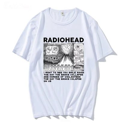 Radiohead Graphic Print T Shirt Hip Hop Rock Band T Shirt Fashion Casual Crew Neck Short Sleeve plus Size T Shirt Women