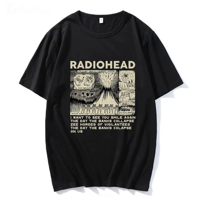 Radiohead Graphic Print T Shirt Hip Hop Rock Band T Shirt Fashion Casual Crew Neck Short Sleeve plus Size T Shirt Women