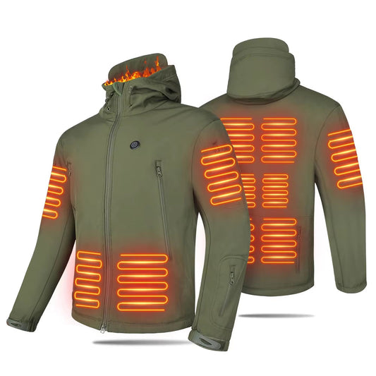 Heated Jacket Winter Motorcycle Hooded Jacket Men Women 7 Zone USB Electric Heating Thermostatic Camping Warm Jacket Washed