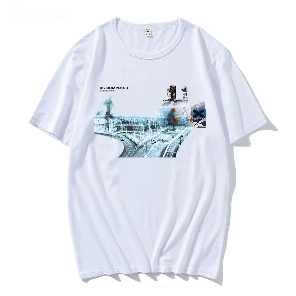 Radiohead Graphic Print T Shirt Hip Hop Rock Band T Shirt Fashion Casual Crew Neck Short Sleeve plus Size T Shirt Women