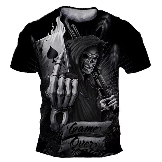 Summer Vintage T-Shirt for Men 3D Skull Motorcycle Rider Print Short Sleeve Tops Casual T Shirt Oversized Tee Shirt Men Clothing