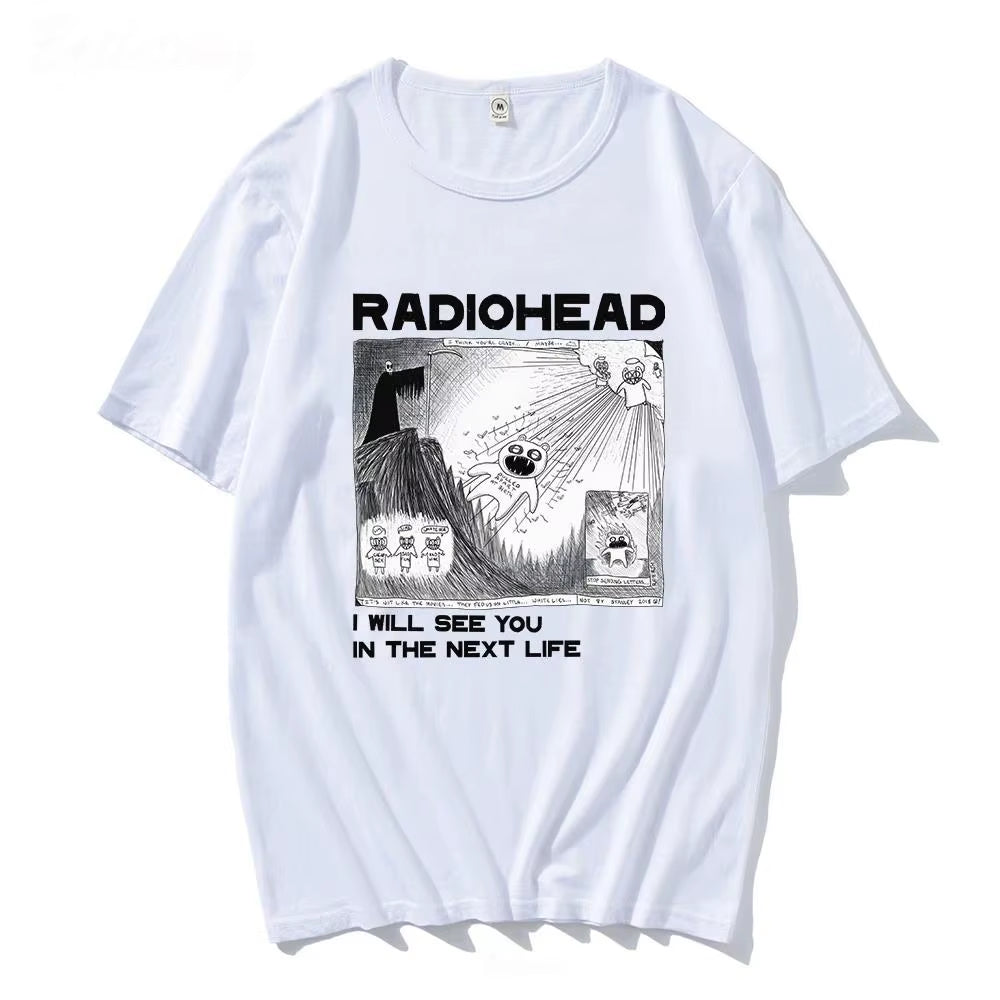 Radiohead Graphic Print T Shirt Hip Hop Rock Band T Shirt Fashion Casual Crew Neck Short Sleeve plus Size T Shirt Women